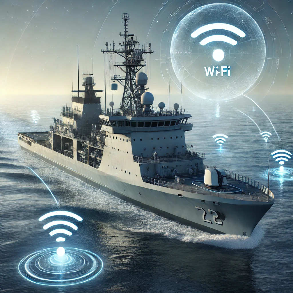 Navire de la Navy avec des signaux Wifi